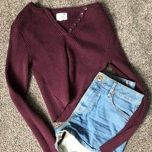 Burgundy La Hearts button up